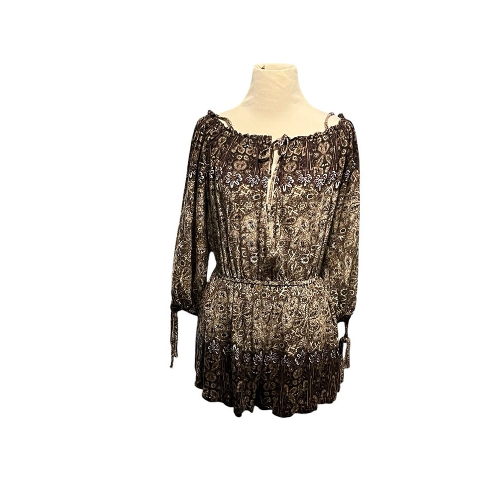 Free People So Divine Off The Shoulder Romper Women’s Black Paisley Lined,sz S